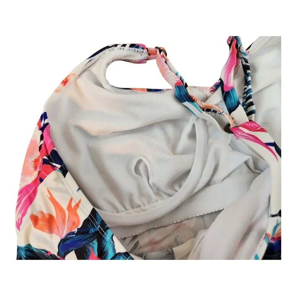 Island Escape Tankini top womens swimsuit top sz‎ 10 floral print underwire